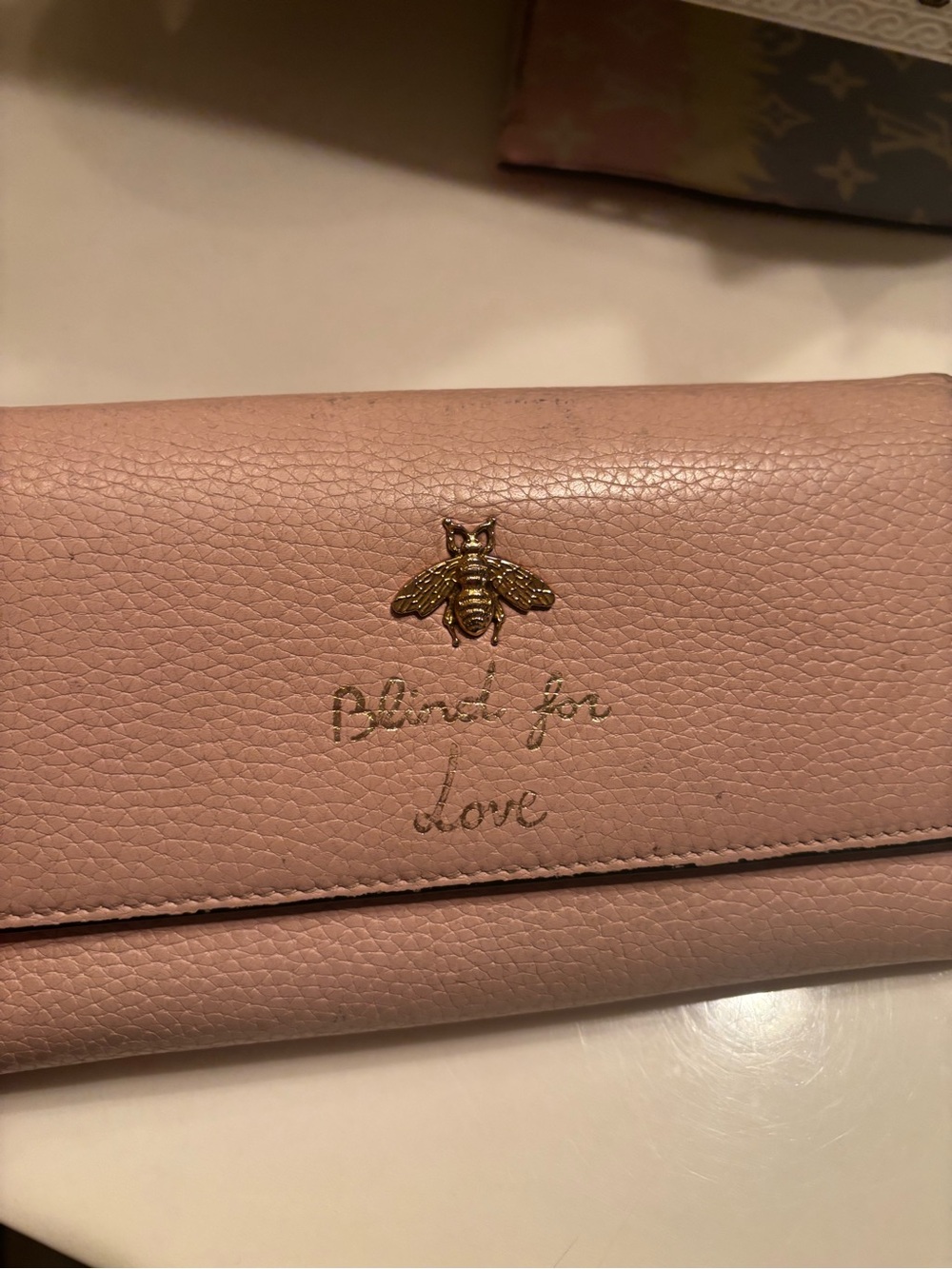 Gucci Pink Leather Wallet with Gold Bee Accent